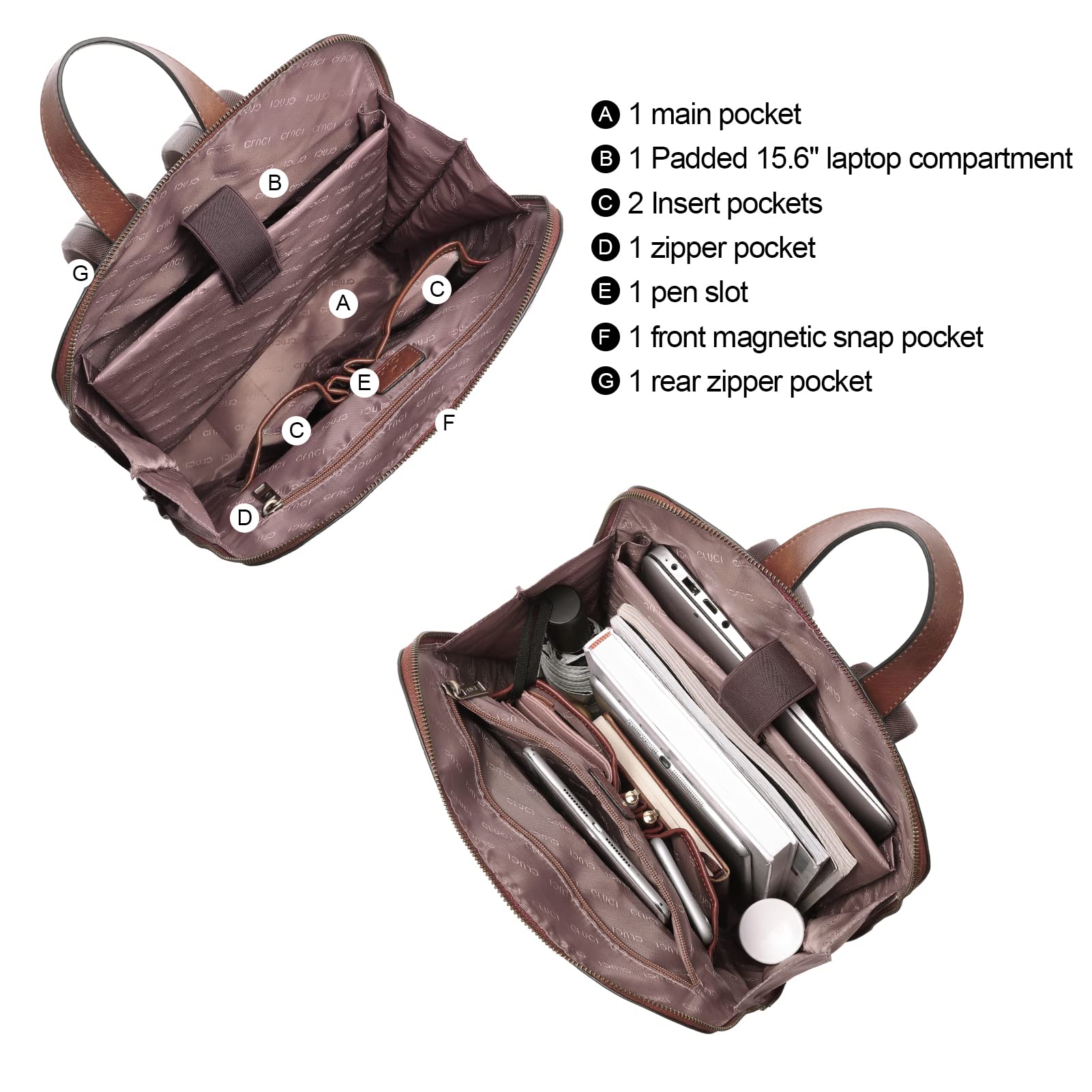 Foto 4 | Mochila Para Portátil Cluci Leather Para Mujer 15.6 Pulgadas, Color Blanquecino - Venta Internacional.