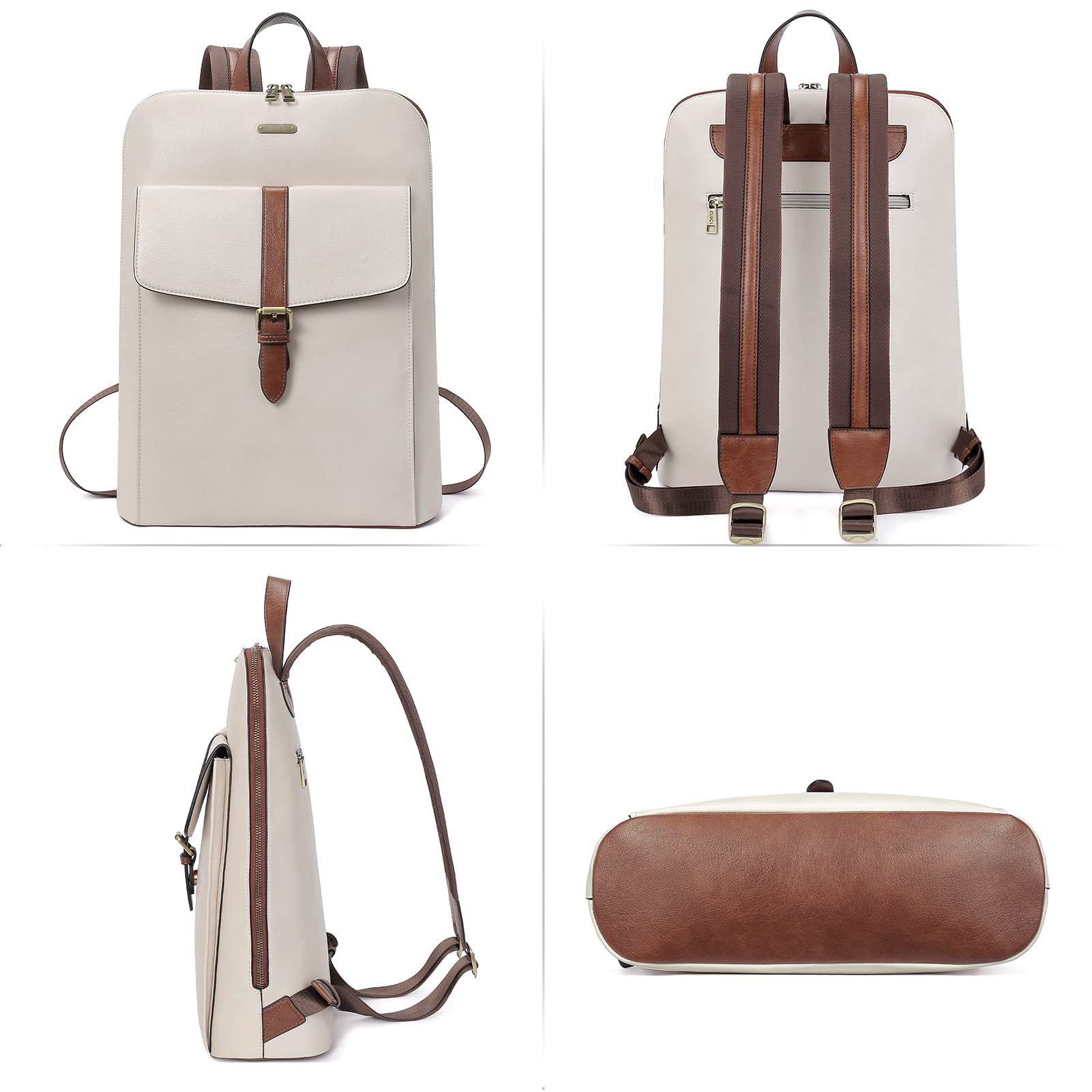 Foto 7 pulgar | Mochila Para Portátil Cluci Leather Para Mujer 15.6 Pulgadas, Color Blanquecino - Venta Internacional.