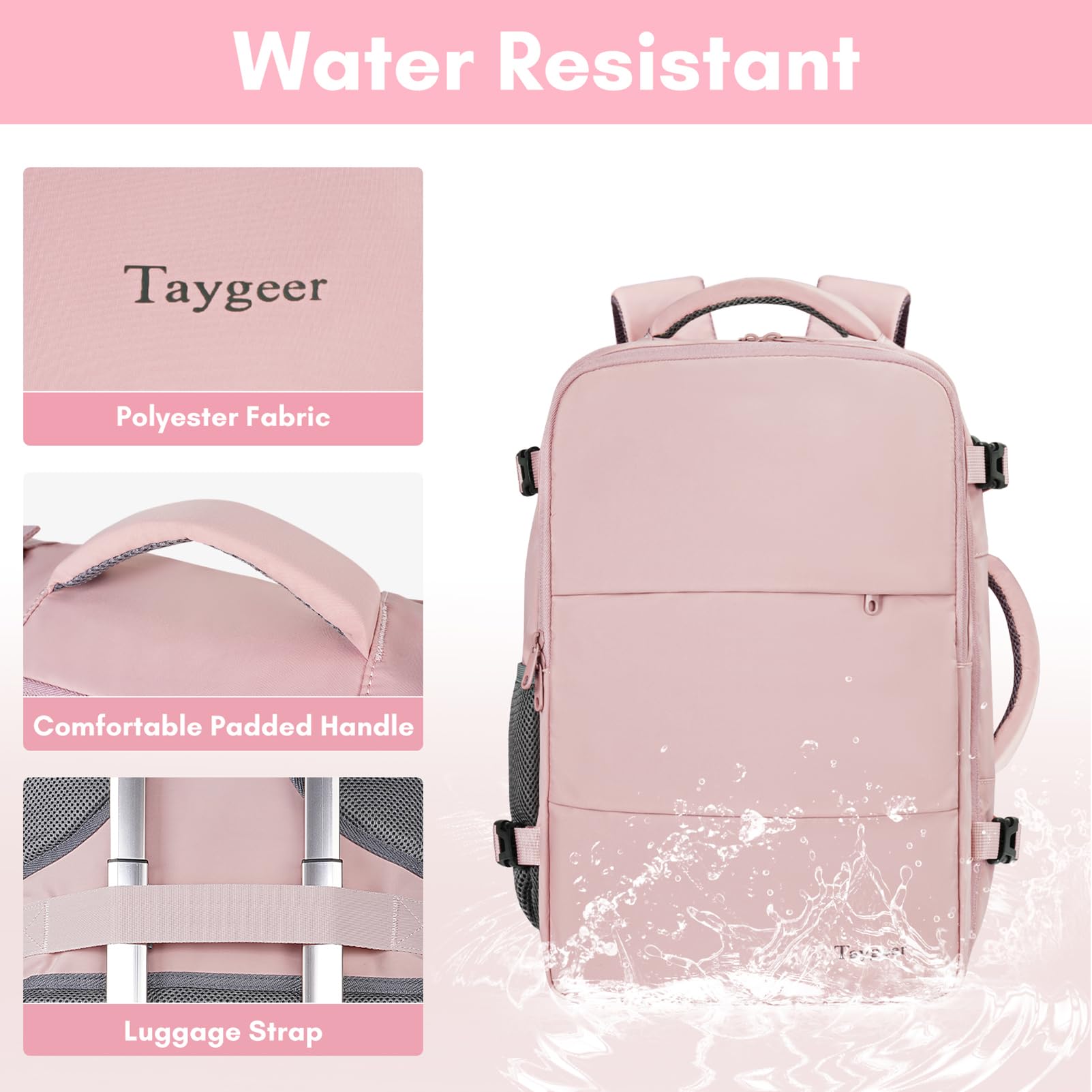 Foto 6 | Mochila Taygeer Travel Para Mujer Con Puerto Usb Y Funda Para Zapatos, Color Rosa - Venta Internacional.