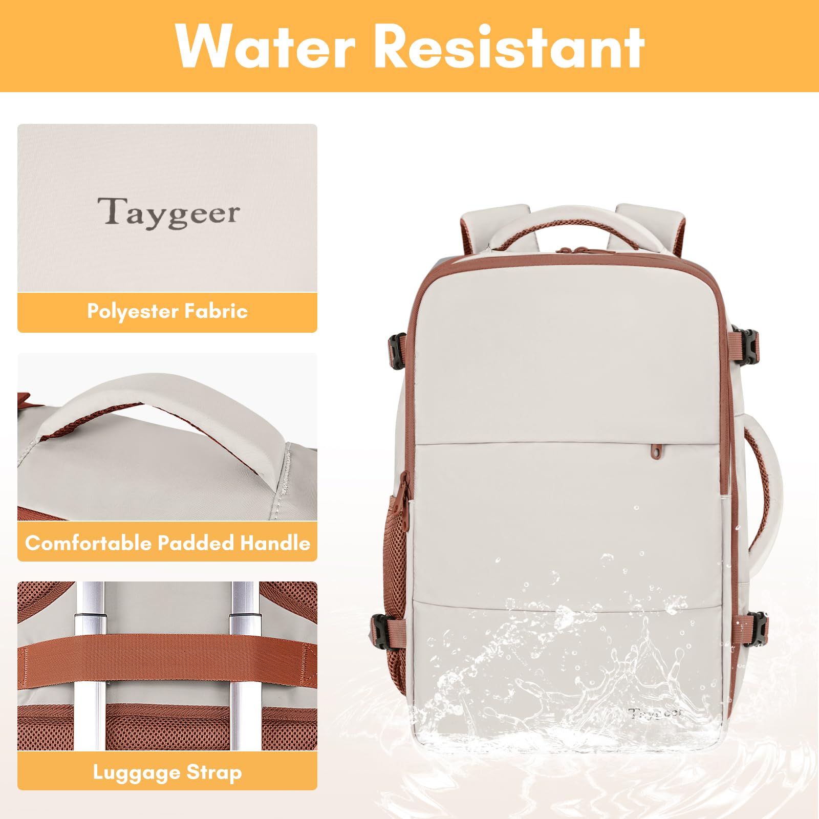 Foto 7 | Mochila Taygeer Para Mujer De 40 Litros Con Compartimento Para Portátil, Color Caqui Y Blanco - Venta Internacional.