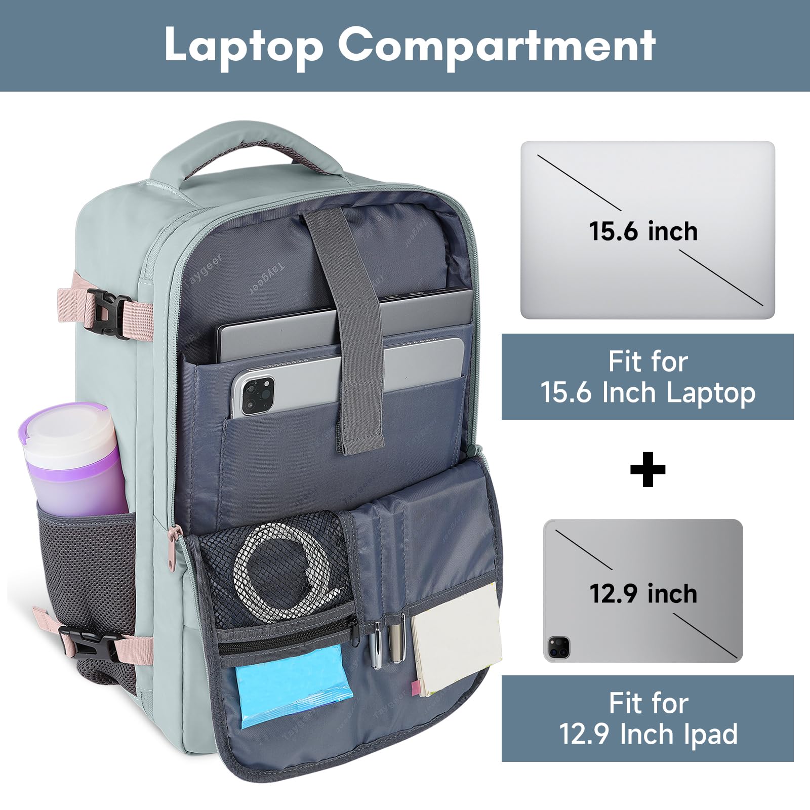 Foto 5 | Mochila Taygeer Personal Item Gris En Polvo De 35 L Con Puerto Usb - Venta Internacional.