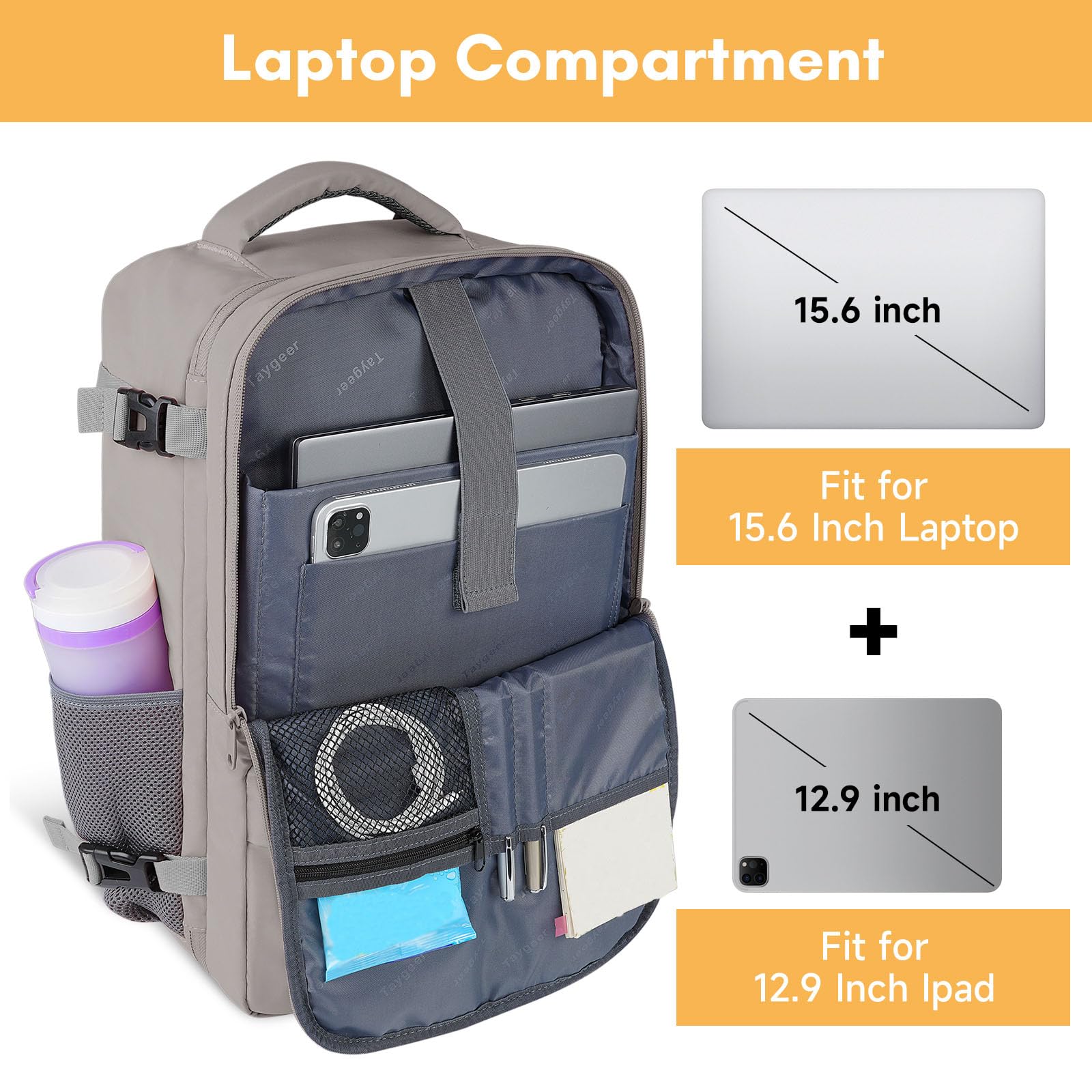 Foto 6 pulgar | Mochila Taygeer Laptop 15.6'' Para Mujer Brown Travel - Venta Internacional.