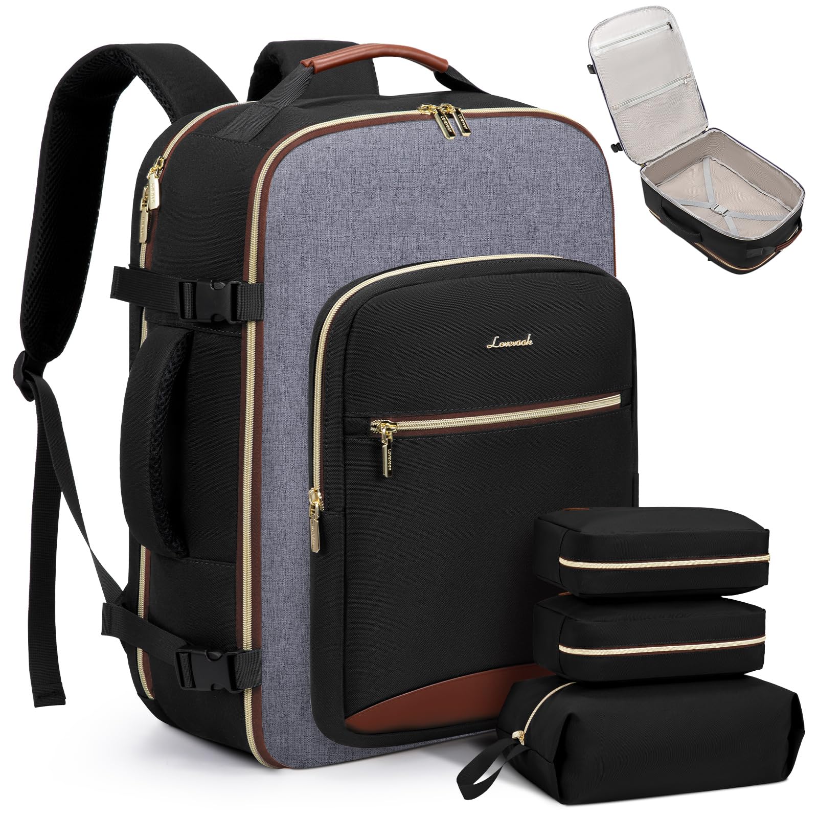 Foto 2 pulgar | Mochila de Viaje Lovevook Negra 4 Piezas-Venta Internacional