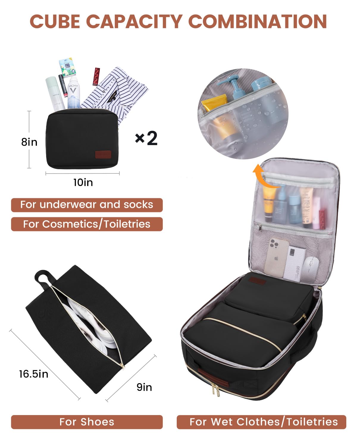 Foto 6 pulgar | Mochila de Viaje Lovevook Negra 4 Piezas-Venta Internacional