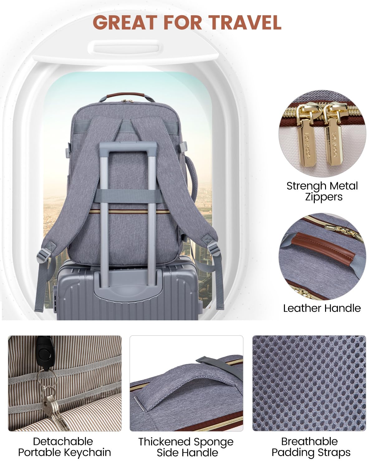 Foto 7 | Mochila de Viaje Lovevook Gris 3 Piezas-Venta Internacional