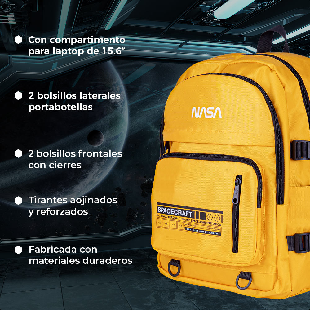 Foto 7 pulgar | Mochila Backpack Nasa Yellow Space Acojinada Para Laptop 16
