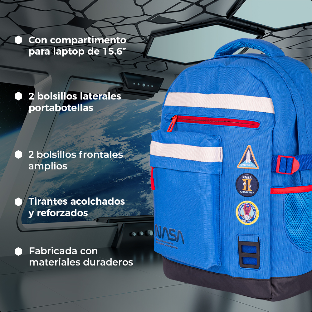 Foto 6 | Mochila Backpack Nasa Blue Space Acojinada Para Laptop 15.6 bolsilos laterales