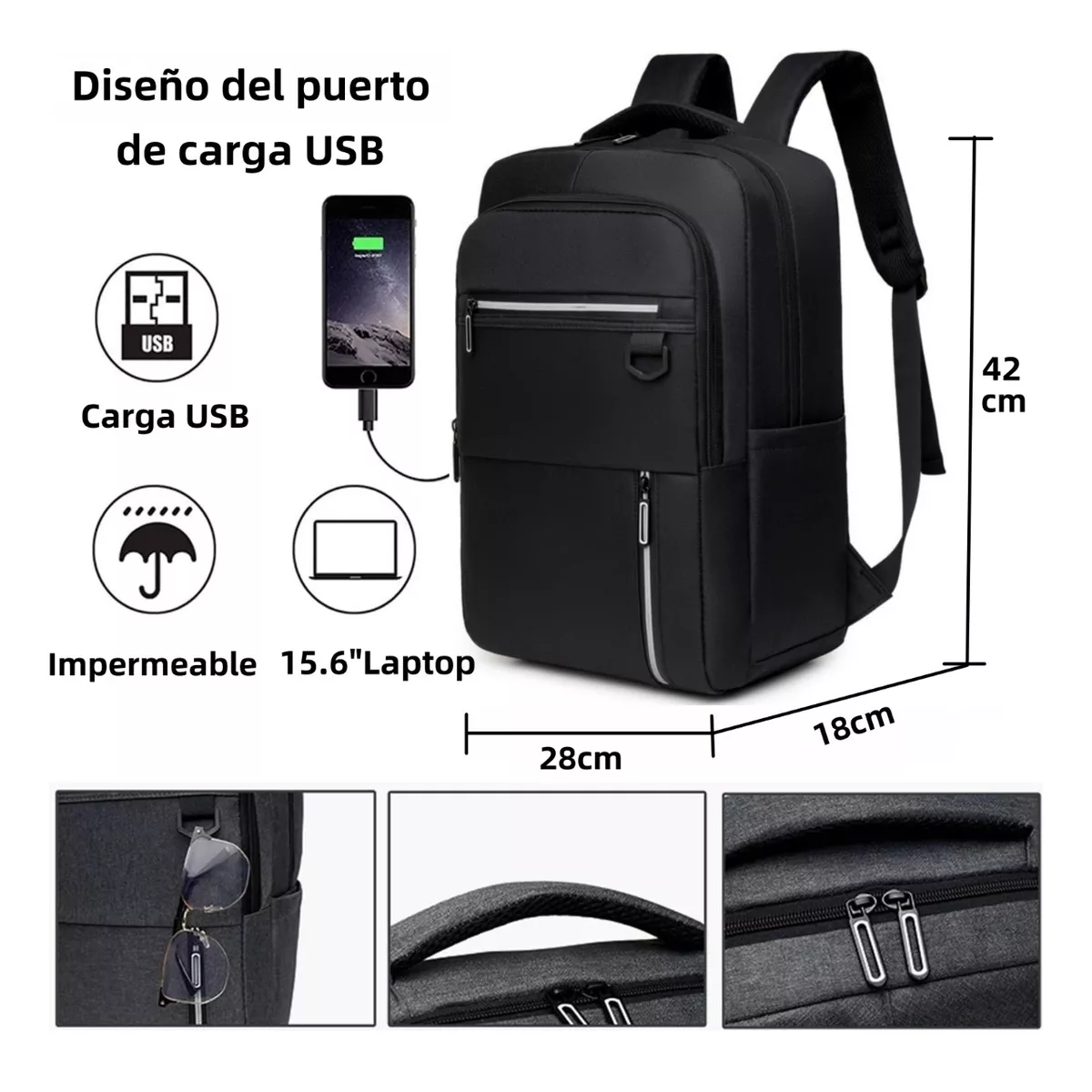 Foto 3 pulgar | Mochilas Para Laptop Hombre Escolar Impermeable Antirrobo Eo Safe Imports Esi-15728 Negro