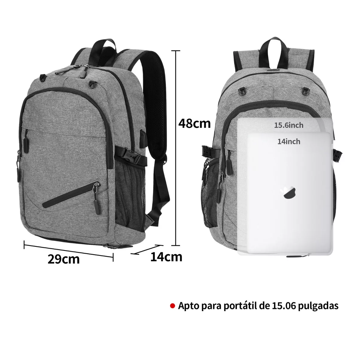 Foto 3 pulgar | Mochila Deportiva Hombre Multifunción Baloncesto Para Laptop Carga Usb Eo Safe Imports Esi-15724 Gris