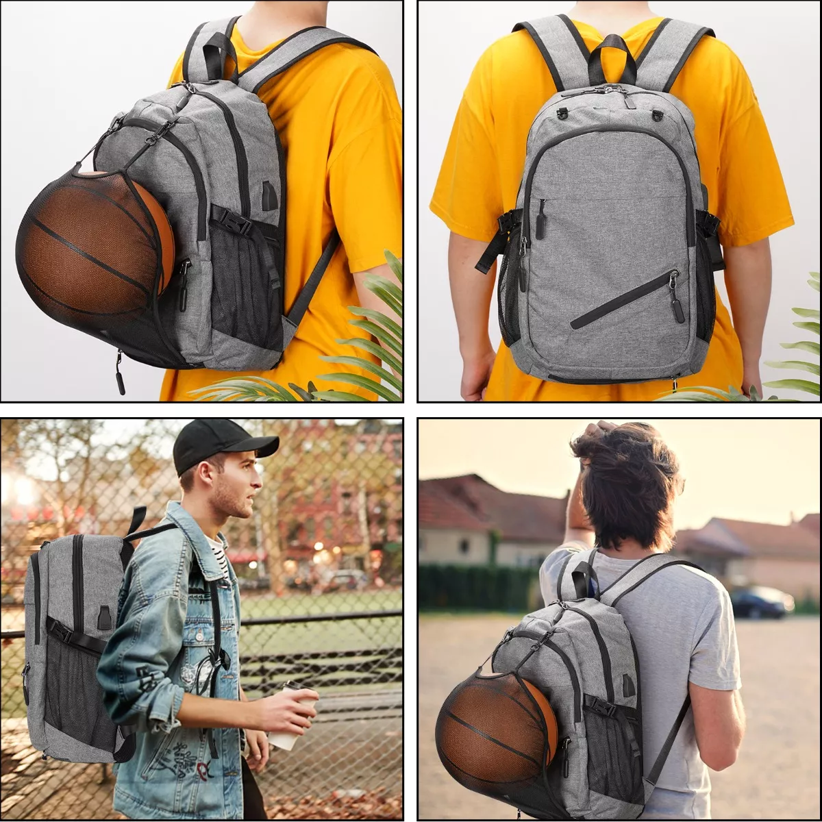 Foto 4 pulgar | Mochila Deportiva Hombre Multifunción Baloncesto Para Laptop Carga Usb Eo Safe Imports Esi-15724 Gris