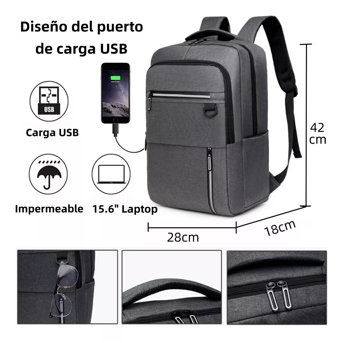 Foto 3 pulgar | Mochilas Para Laptop Hombre Escolar Impermeable Antirrobo Eo Safe Imports Esi-15727 Gris