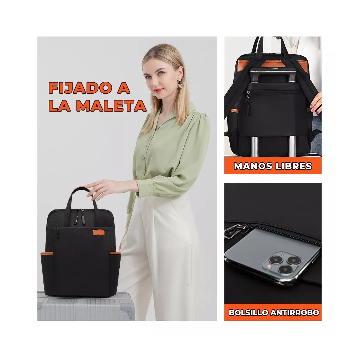 Foto 4 pulgar | Mochila Portátil Para Mujer Y Hombre Bolsa Laptop Eo Safe Imports  Esi-15726negro