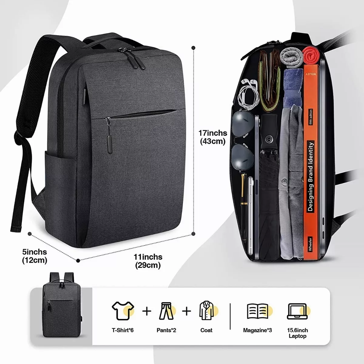 Foto 3 pulgar | Mochila Laptop Con Cable Usb Mochila Antirrobo Impermeable Eo Safe Imports Esi-15723 Gris