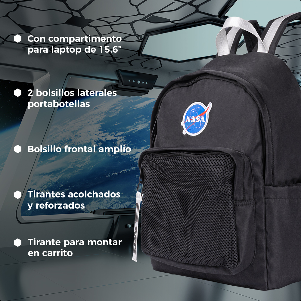 Foto 7 pulgar | Mochila Backpack Nasa Acojinada para Laptop 15.6" Negra