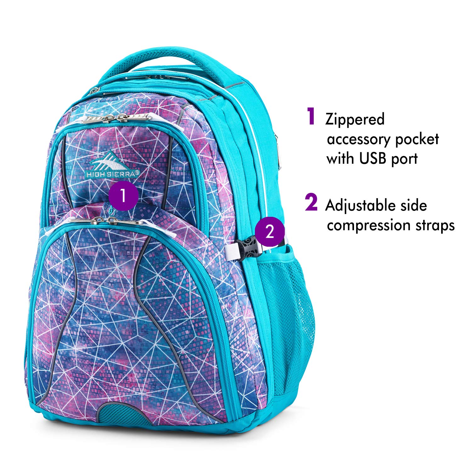 Foto 4 pulgar | Mochila High Sierra Swerve Con Lentejuelas Facetadas, Color Azul Y Blanco - Venta Internacional.