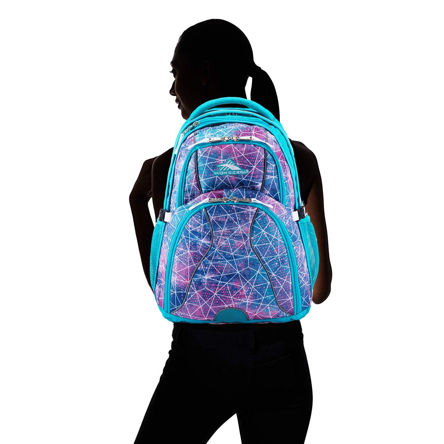 Foto 7 pulgar | Mochila High Sierra Swerve Con Lentejuelas Facetadas, Color Azul Y Blanco - Venta Internacional.