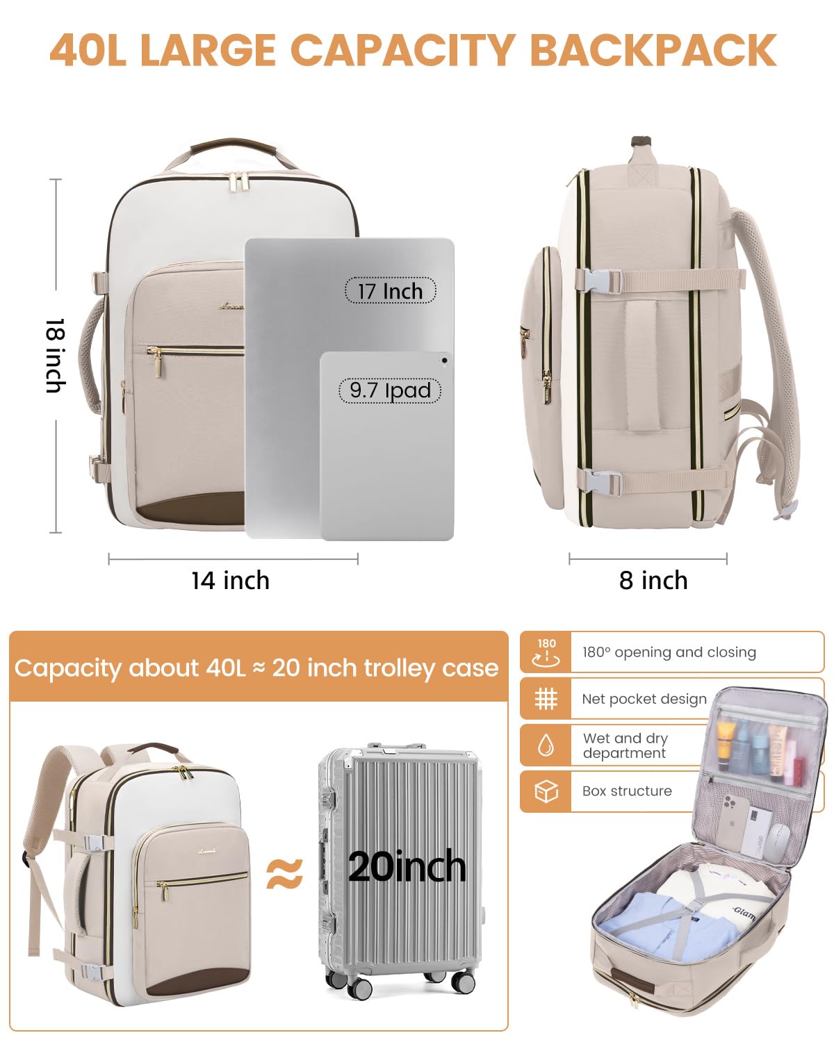 Foto 5 pulgar | Mochila De Mano Lovevook De 40 Litros Para Mujeres Y Hombres Con 3 Cubos - Venta Internacional.