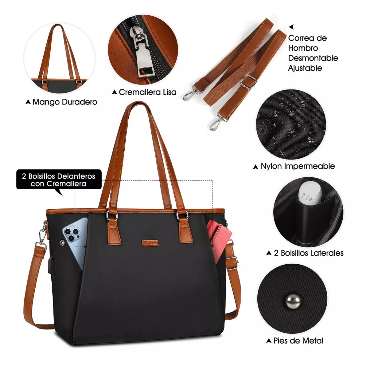 Foto 5 pulgar | Bolsa Para Laptop 15.6 Elegante Tote Casual De Mujer De Moda Negro