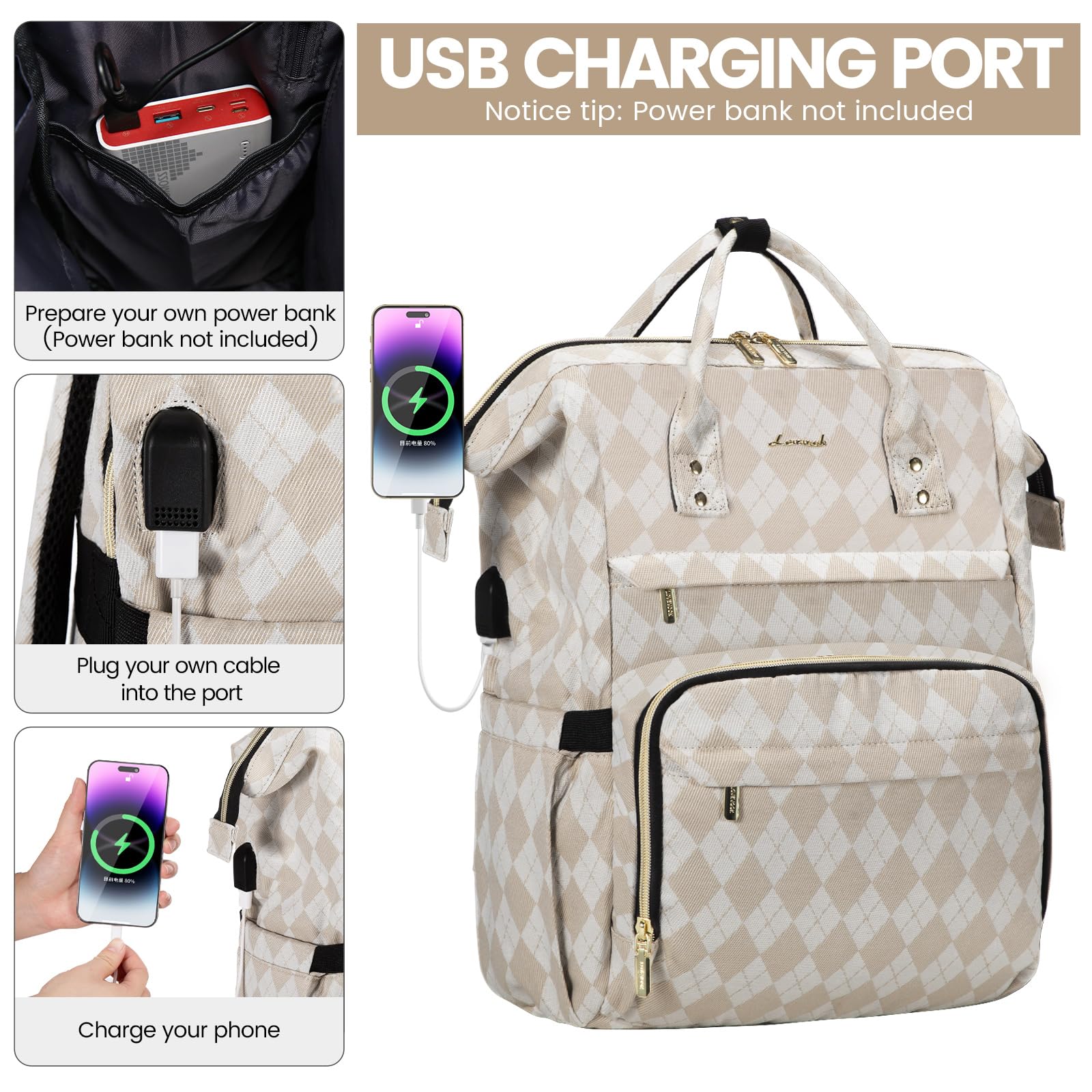 Foto 4 pulgar | Mochila Para Portátil Lovevook Para Mujer De 15.6 Pulgadas A Prueba De Agua Con Usb - Venta Internacional.