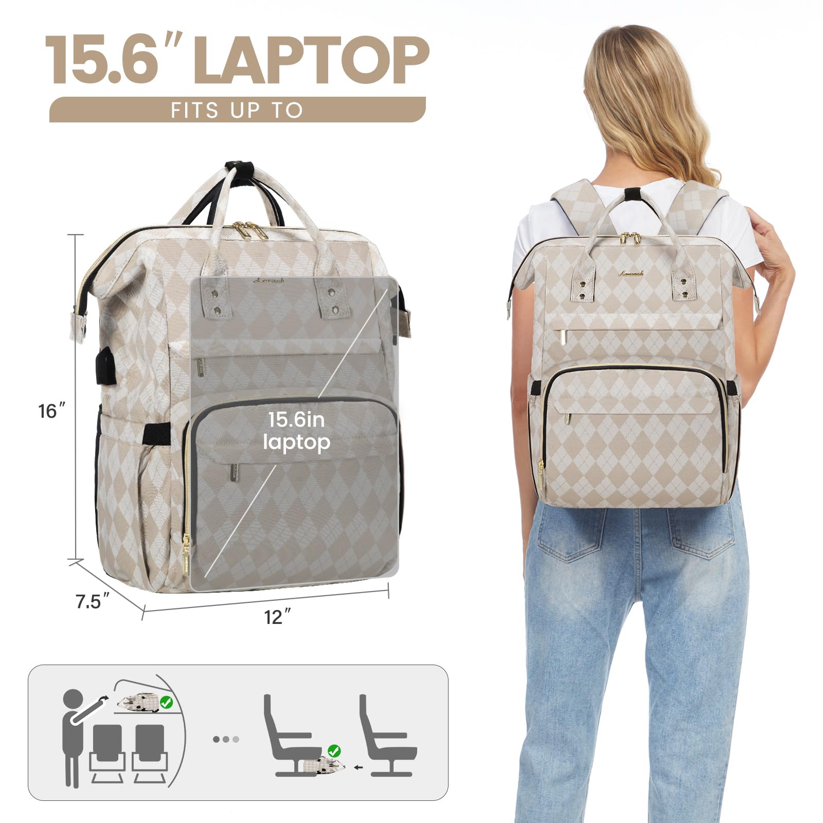 Foto 5 | Mochila Para Portátil Lovevook Para Mujer De 15.6 Pulgadas A Prueba De Agua Con Usb - Venta Internacional.