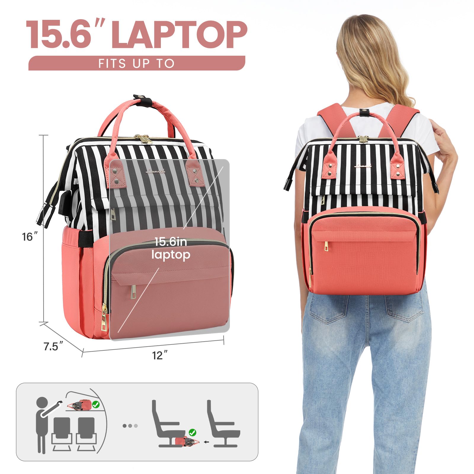 Foto 7 pulgar | Mochila Para Portátil Lovevook Para Mujer, 15.6 Pulgadas, Impermeable, Rosa - Venta Internacional.
