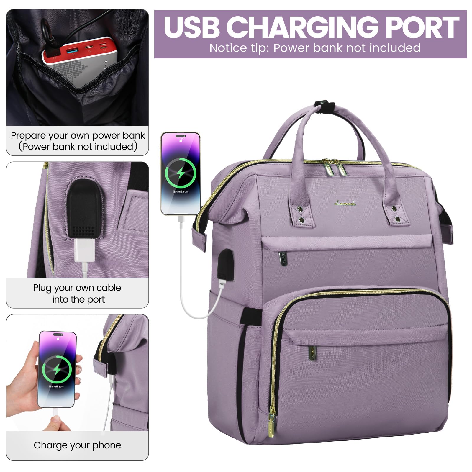 Foto 4 pulgar | Mochila Para Portátil Lovevook Para Mujer, 15.6 Pulgadas, Impermeable, Color Morado Claro - Venta Internacional.