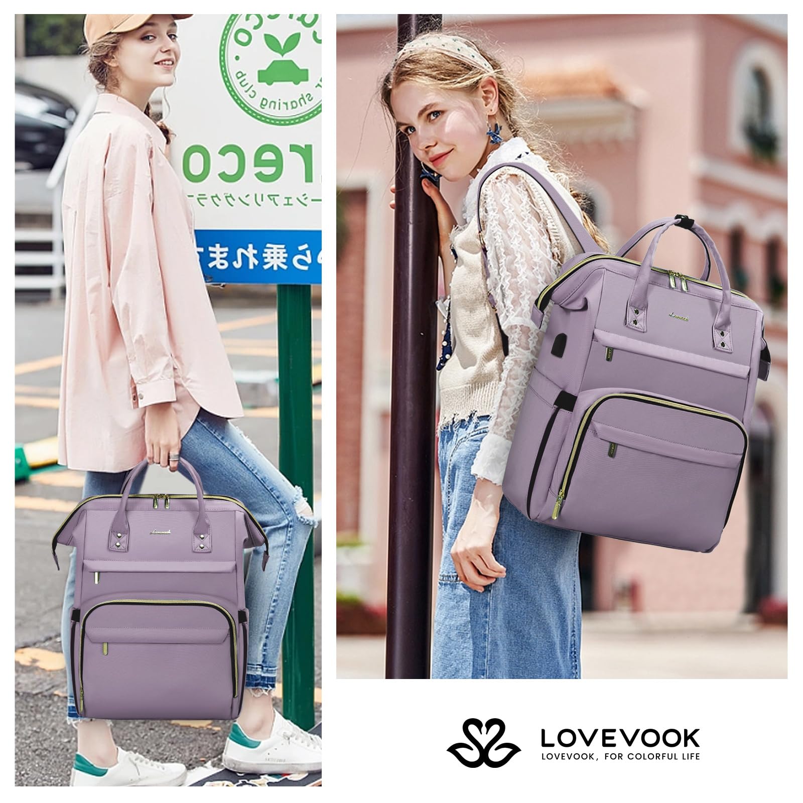 Foto 6 | Mochila Para Portátil Lovevook Para Mujer, 15.6 Pulgadas, Impermeable, Color Morado Claro - Venta Internacional.