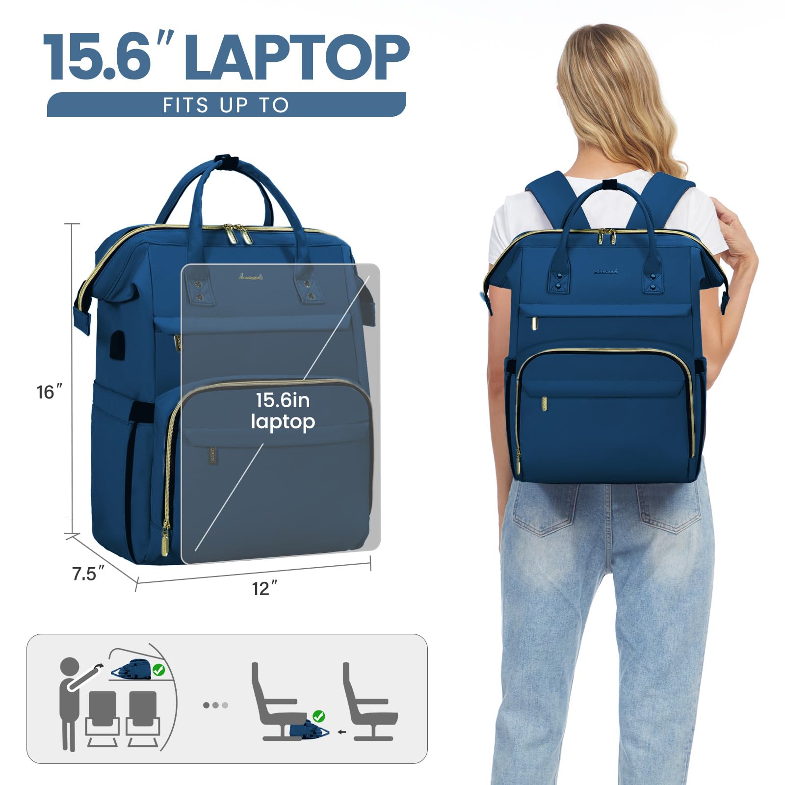 Foto 5 | Mochila Para Portátil Lovevook Para Mujer 15.6'' Impermeable Azul - Venta Internacional.