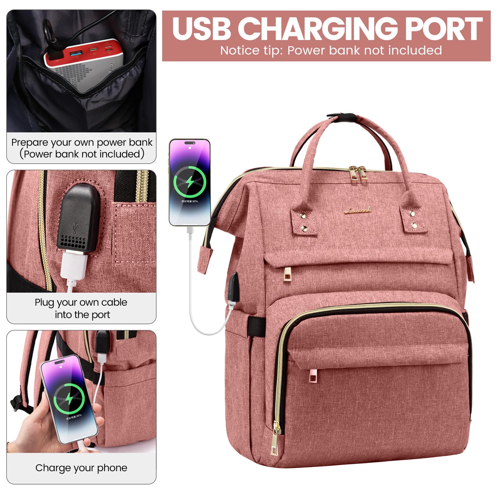 Foto 5 pulgar | Mochila Para Portátil Lovevook Para Mujer, 15.6 Pulgadas, Impermeable, Rosa Claro - Venta Internacional.