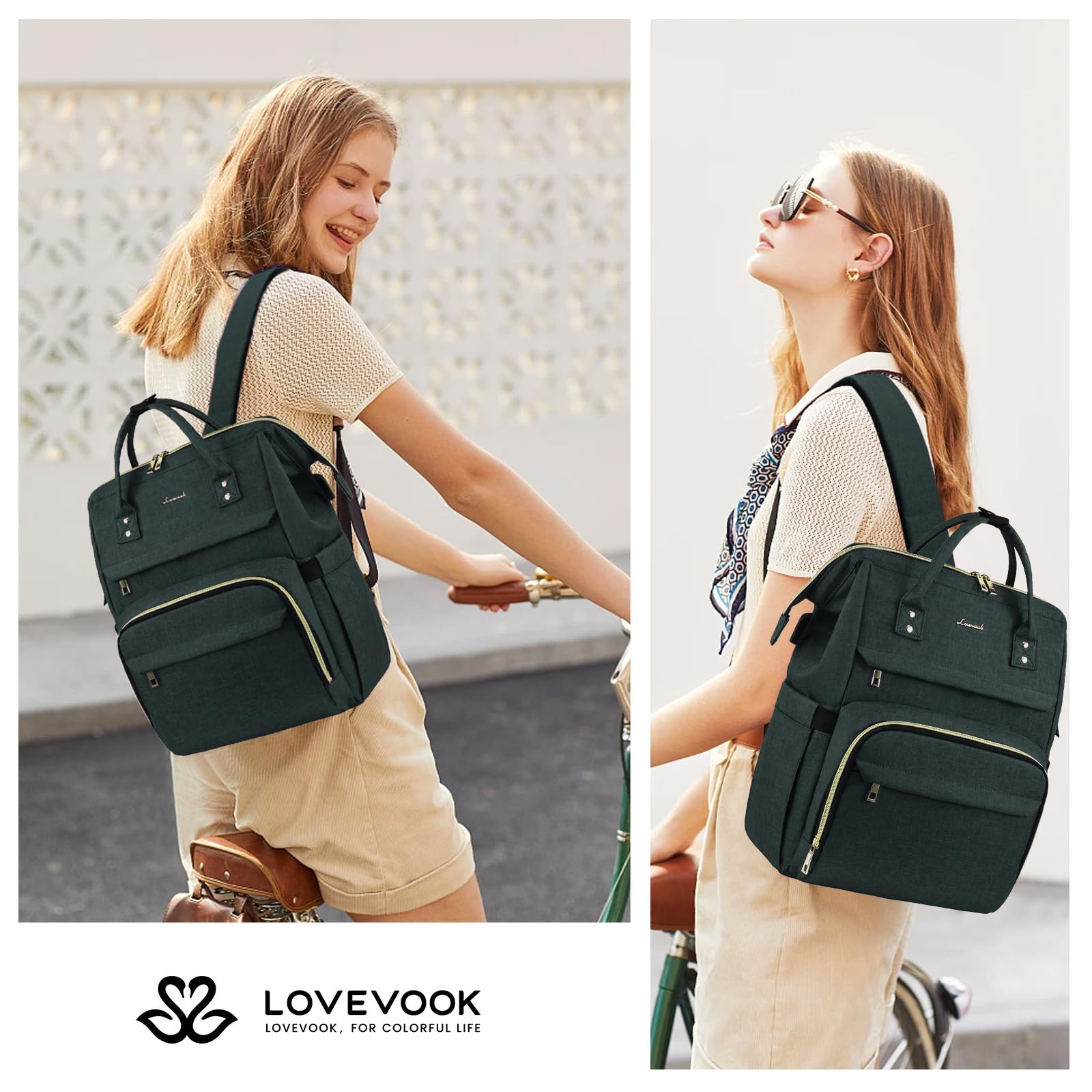 Foto 7 | Mochila Para Portátil Lovevook Para Mujer, 15.6 Pulgadas, Impermeable, Verde Oscuro - Venta Internacional.