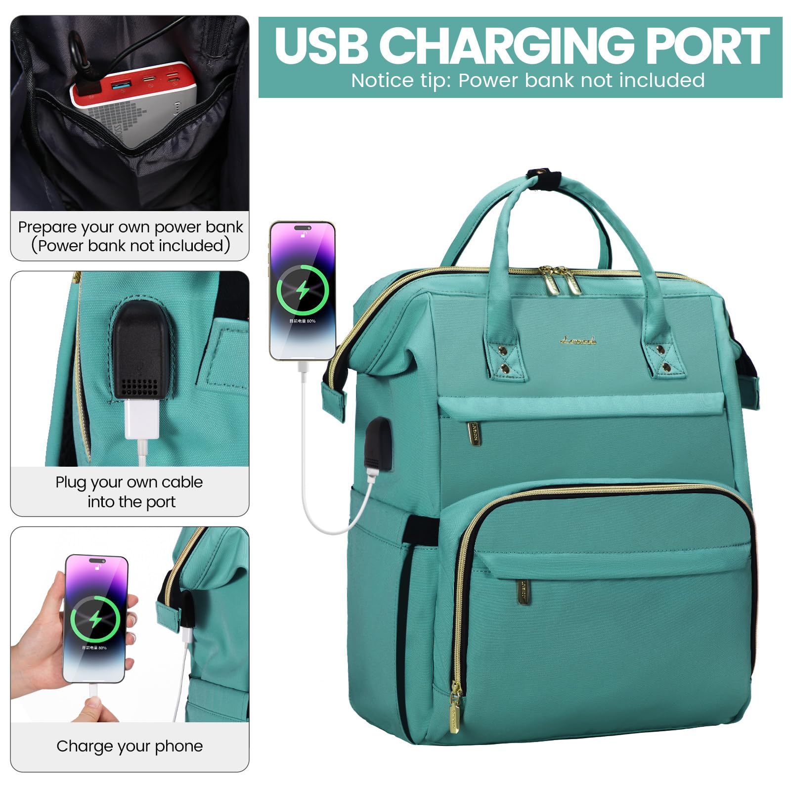 Foto 5 pulgar | Mochila Para Portátil Lovevook Para Mujer, 15.6 Pulgadas, Impermeable, Verde Menta - Venta Internacional.