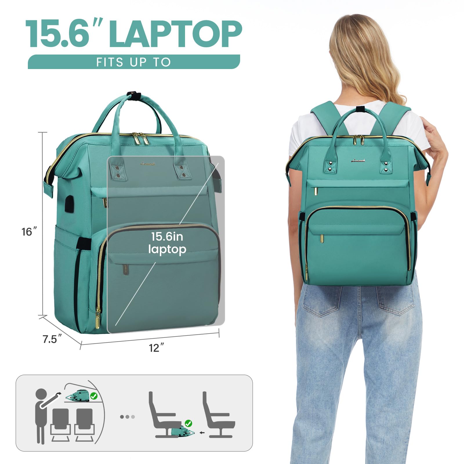 Foto 7 pulgar | Mochila Para Portátil Lovevook Para Mujer, 15.6 Pulgadas, Impermeable, Verde Menta - Venta Internacional.