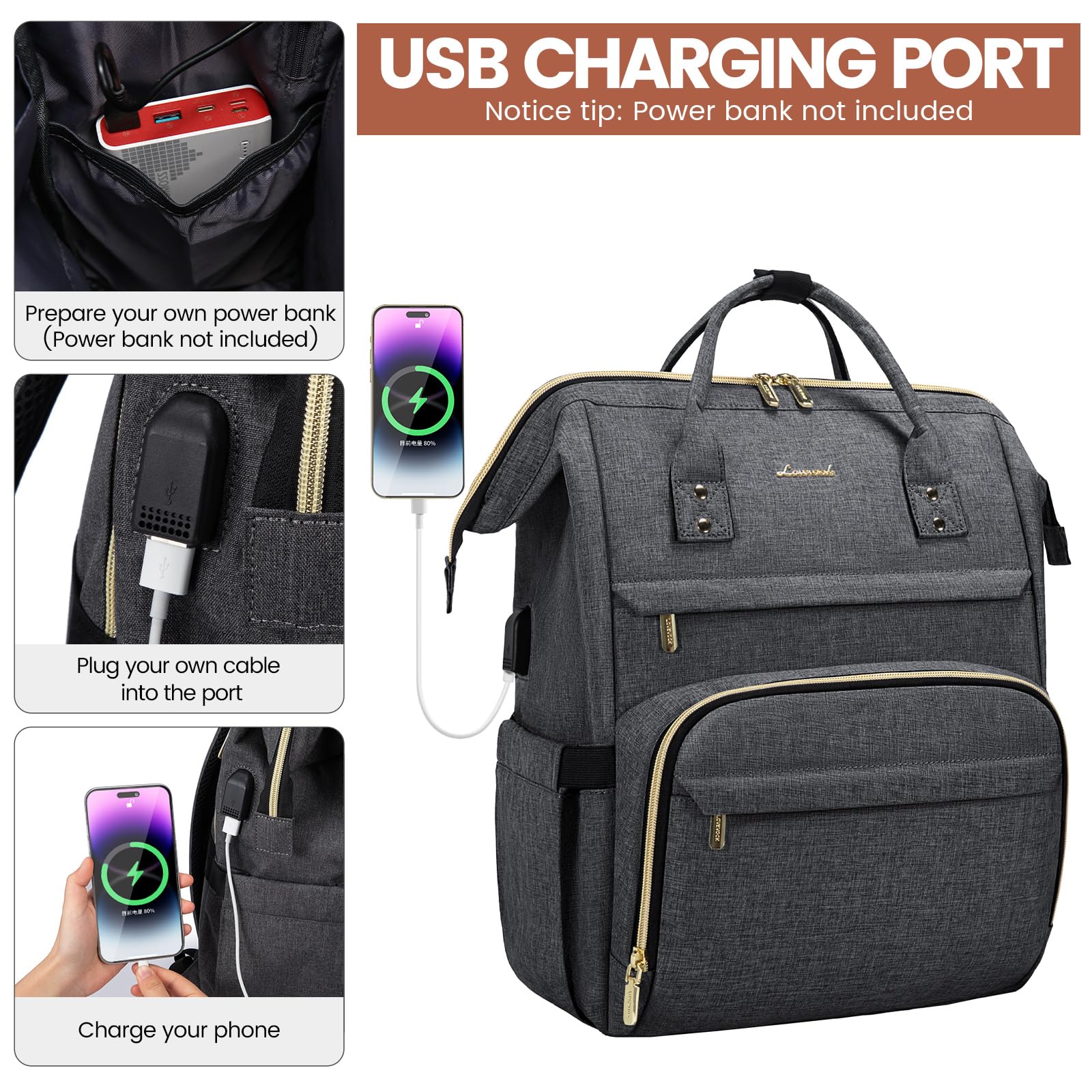 Foto 4 | Mochila Lovevook  Gris para Laptop de 15.6"-Venta Internacional