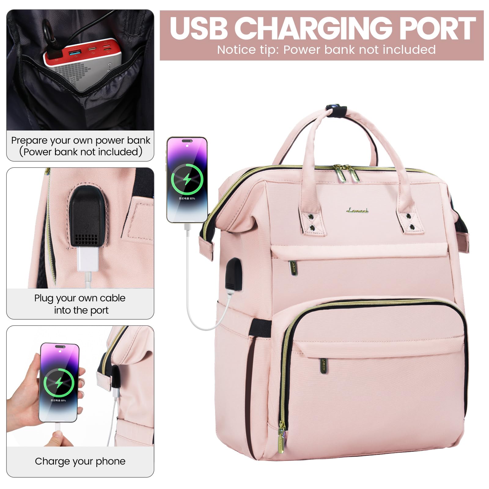 Foto 5 pulgar | Mochila Lovekook Rosa para Laptop de 15.6"-Venta Internacional