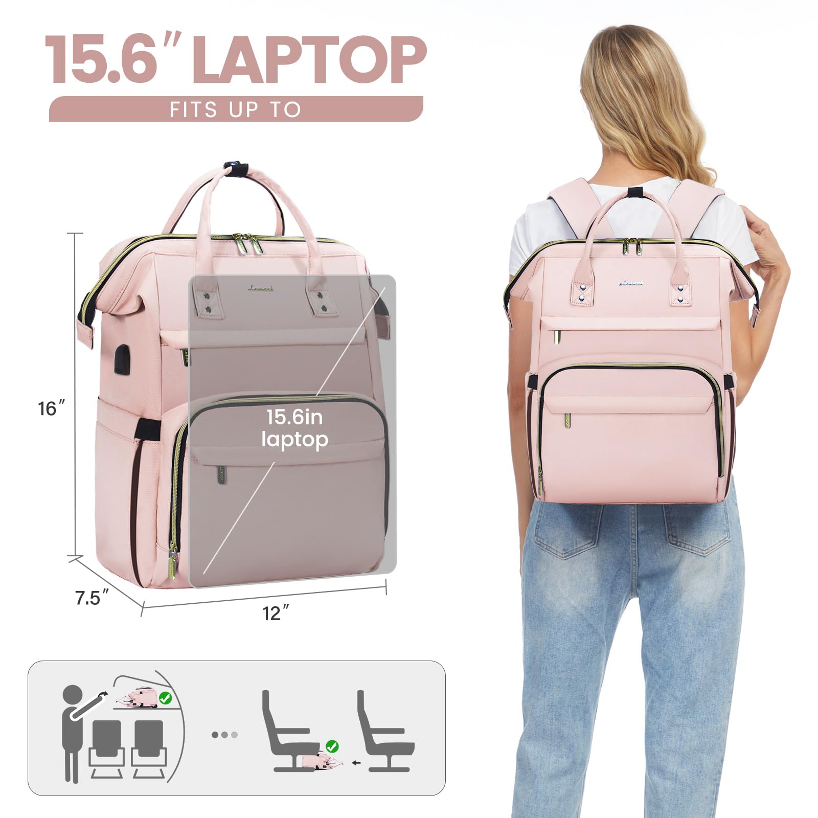 Foto 7 pulgar | Mochila Lovekook Rosa para Laptop de 15.6"-Venta Internacional