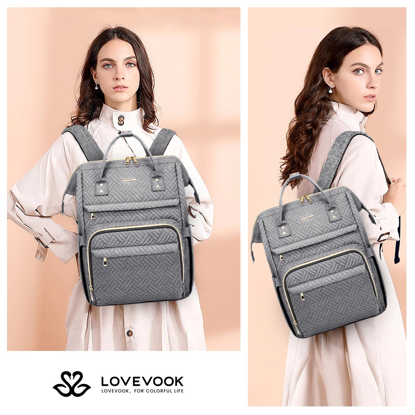 Foto 7 | Mochila Para Portátil Lovevook Para Mujer, 15.6 Pulgadas, Impermeable, Gris - Venta Internacional.