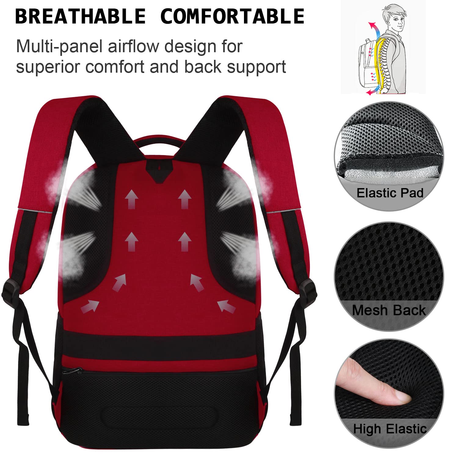 Foto 5 | Mochila para Portátil Volher Business Travel Antirrobo Roja - Venta Internacional