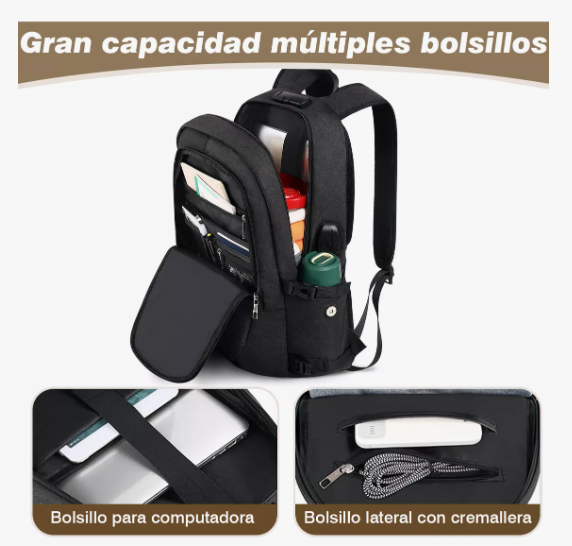 Foto 3 pulgar | Mochila Antirrobo Viaje Impermeableescolar Para Laptop De 15.6 Pulgadas Color Negro