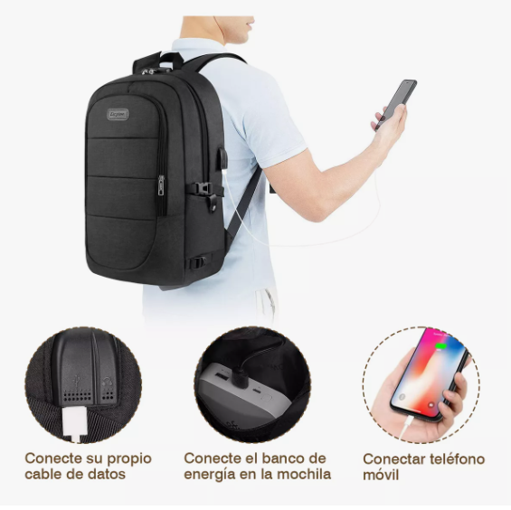 Foto 4 pulgar | Mochila Antirrobo Viaje Impermeableescolar Para Laptop De 15.6 Pulgadas Color Negro