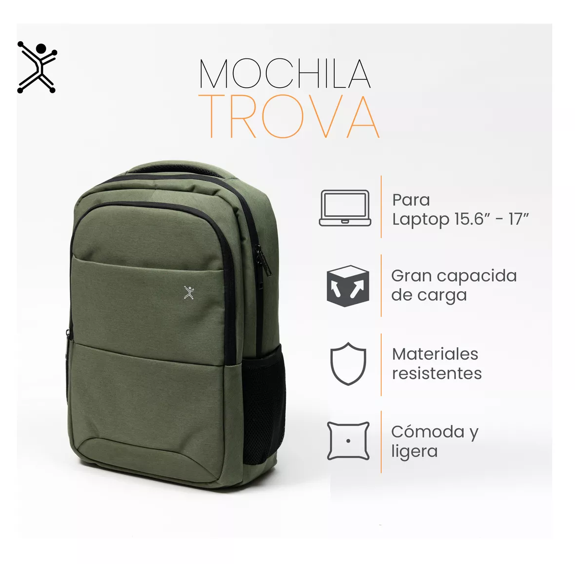 Foto 5 | Mochila Para Laptop 15.6 - 17 Amplia Y Resistente Trova Perfect Choice, Verde