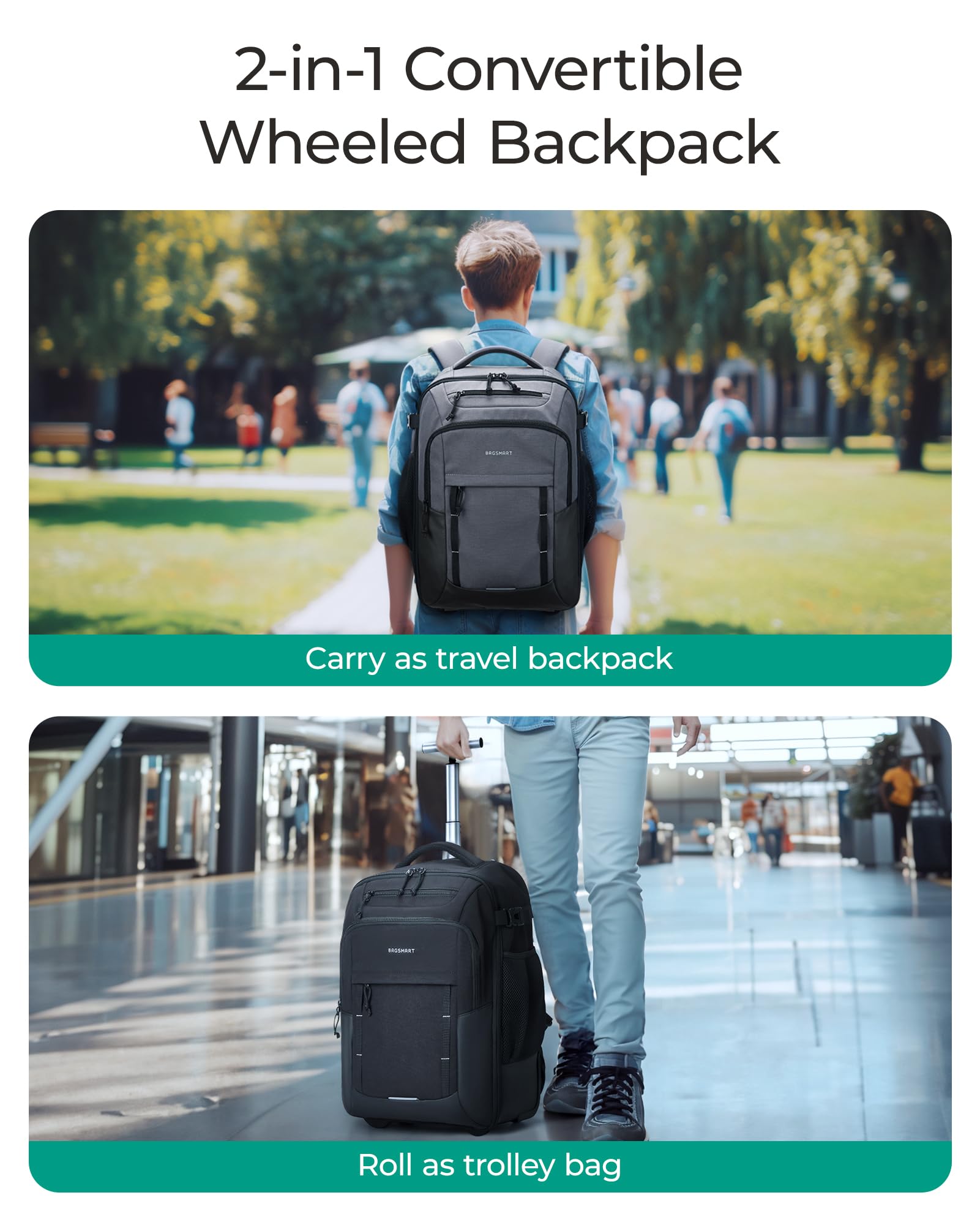 Foto 3 pulgar | Mochila Rodante Bagsmart 40 L Gris para Portátil de Viaje de 17 Pulgadas - Venta Internacional