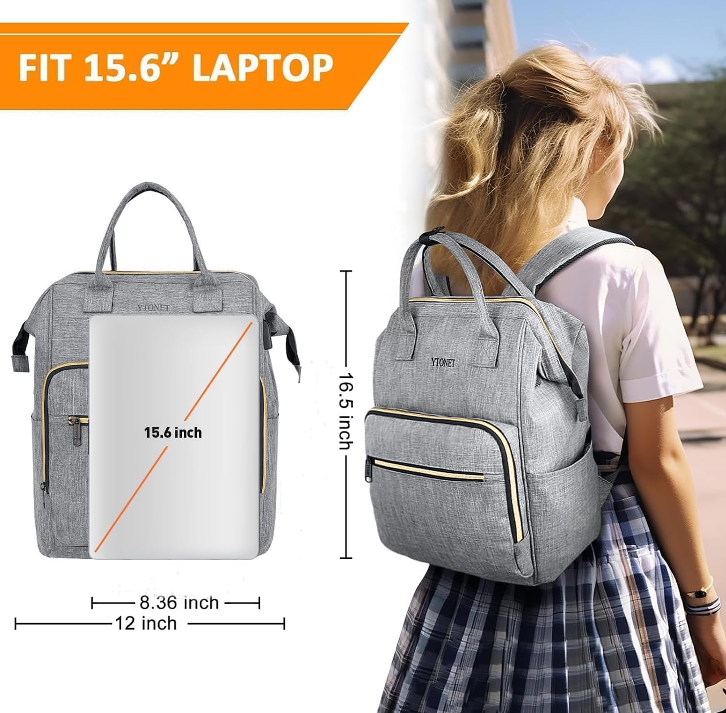 Foto 3 pulgar | Mochila Ytonet Para Portátil De Mujer De 15.6 Pulgadas, Abierta, Gris - Venta Internacional.