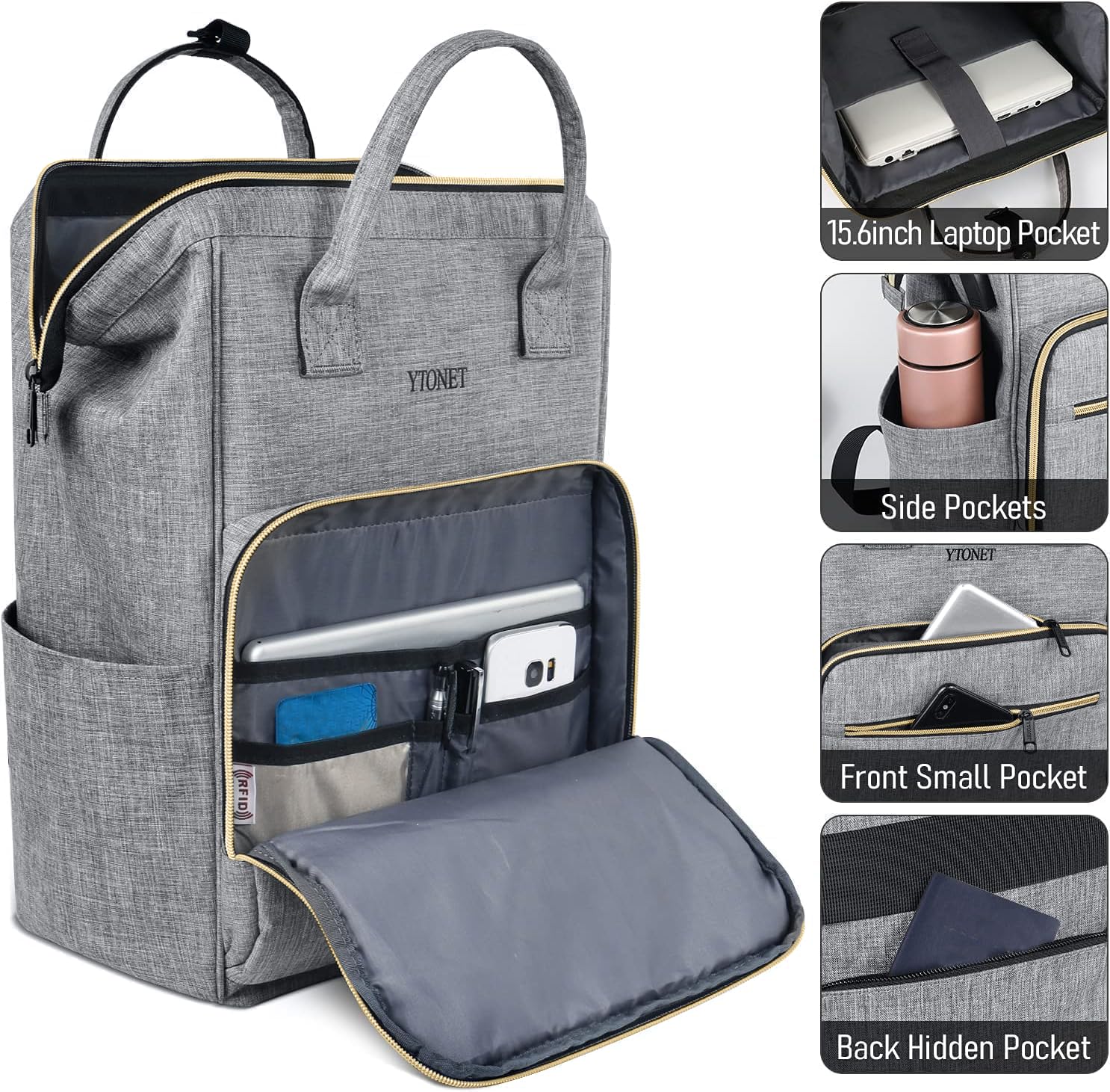 Foto 6 pulgar | Mochila Ytonet Para Portátil De Mujer De 15.6 Pulgadas, Abierta, Gris - Venta Internacional.