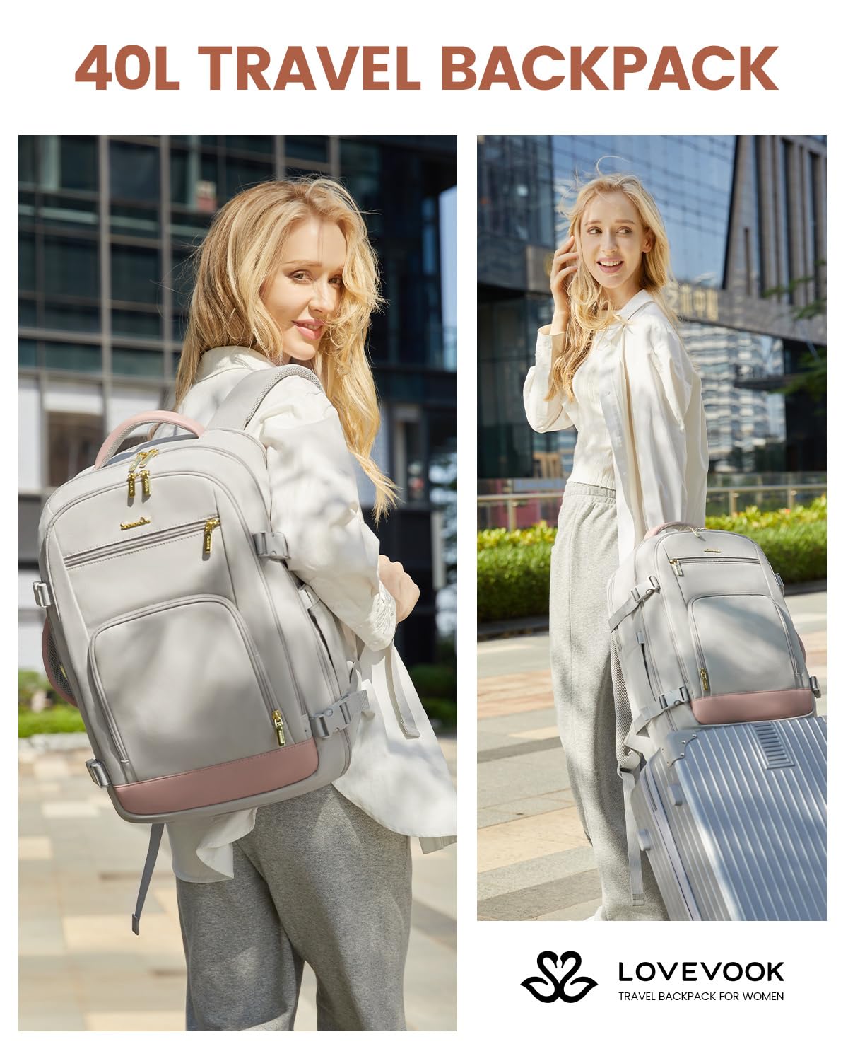 Foto 3 | Mochila De Viaje Lovevook De 40 Litros Para Mujer Con Compartimento Para Portátil De 17 Pulgadas - Venta Internacional.