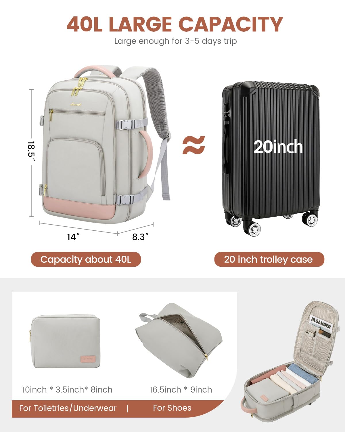 Foto 6 pulgar | Mochila De Viaje Lovevook De 40 Litros Para Mujer Con Compartimento Para Portátil De 17 Pulgadas - Venta Internacional.