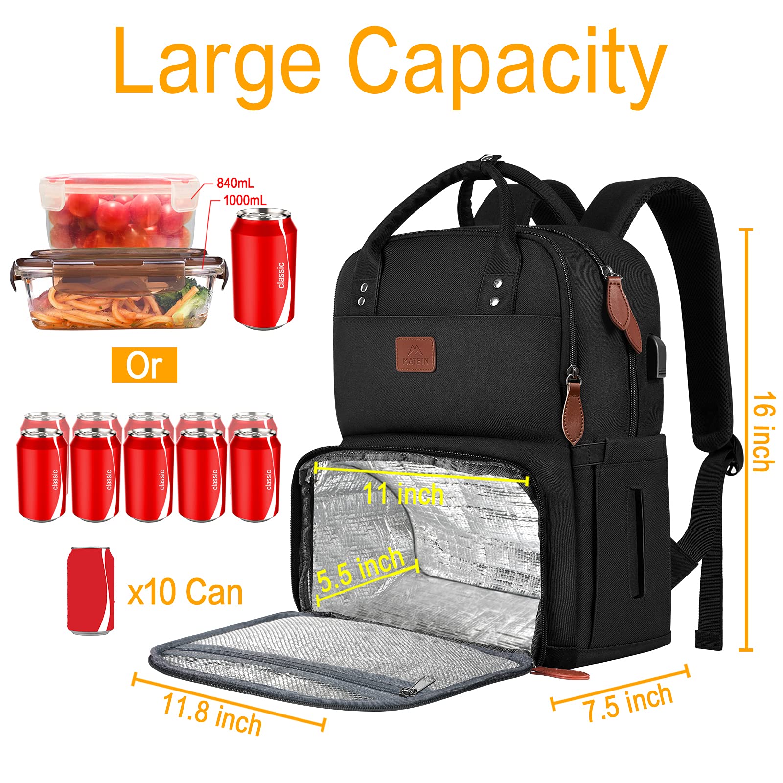 Foto 4 pulgar | Mochila Matein Work Con Enfriador Aislante Y Portátil Wo De 15,6 Pulgadas - Venta Internacional.