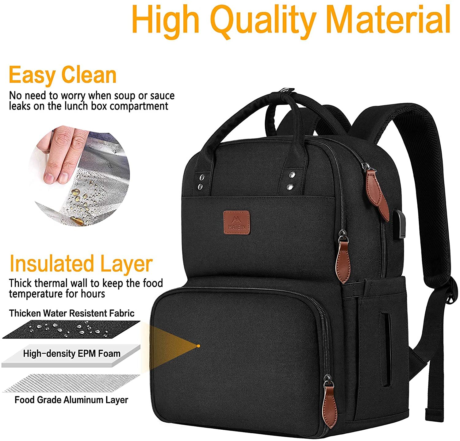 Foto 5 pulgar | Mochila Matein Work Con Enfriador Aislante Y Portátil Wo De 15,6 Pulgadas - Venta Internacional.