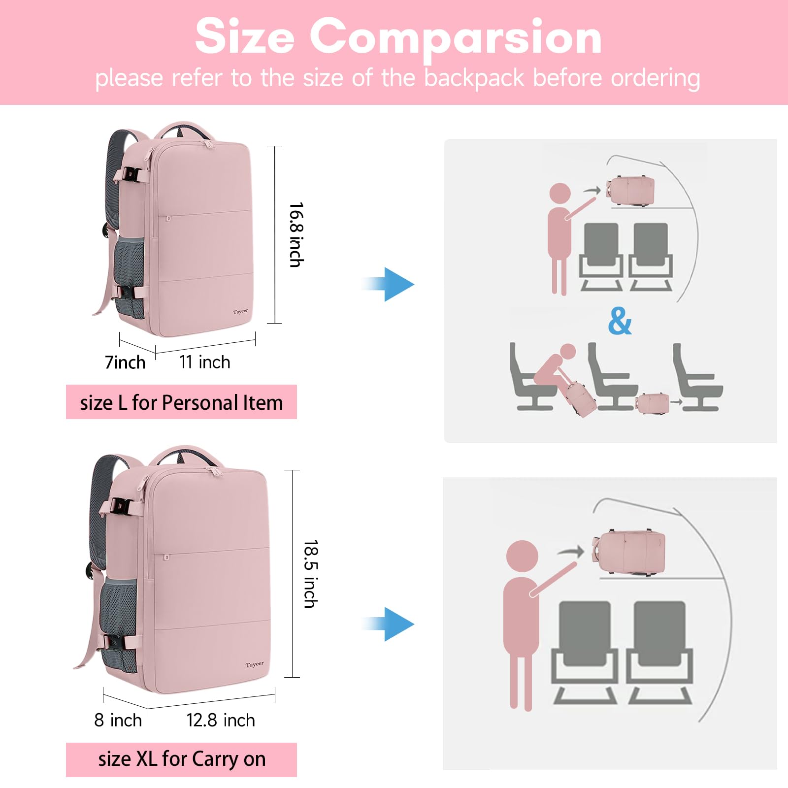 Foto 7 | Mochila De Viaje Taygeer Para Mujer Con Compartimento Para Portátil De 17,3'' - Venta Internacional.