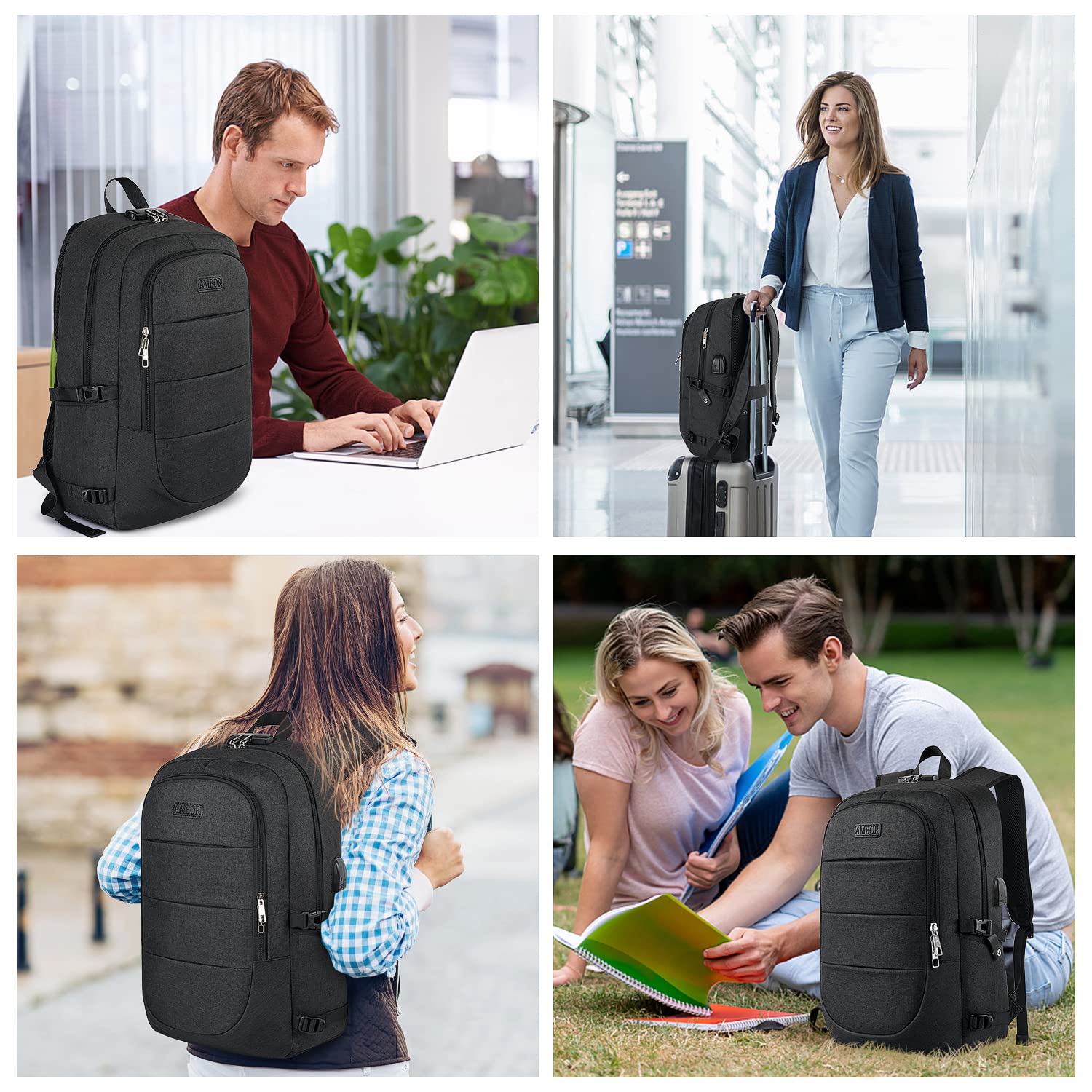 Foto 8 pulgar | Mochila Ambor Travel Laptop 15.6-17.3'' Con Carga Usb Negra - Venta Internacional.