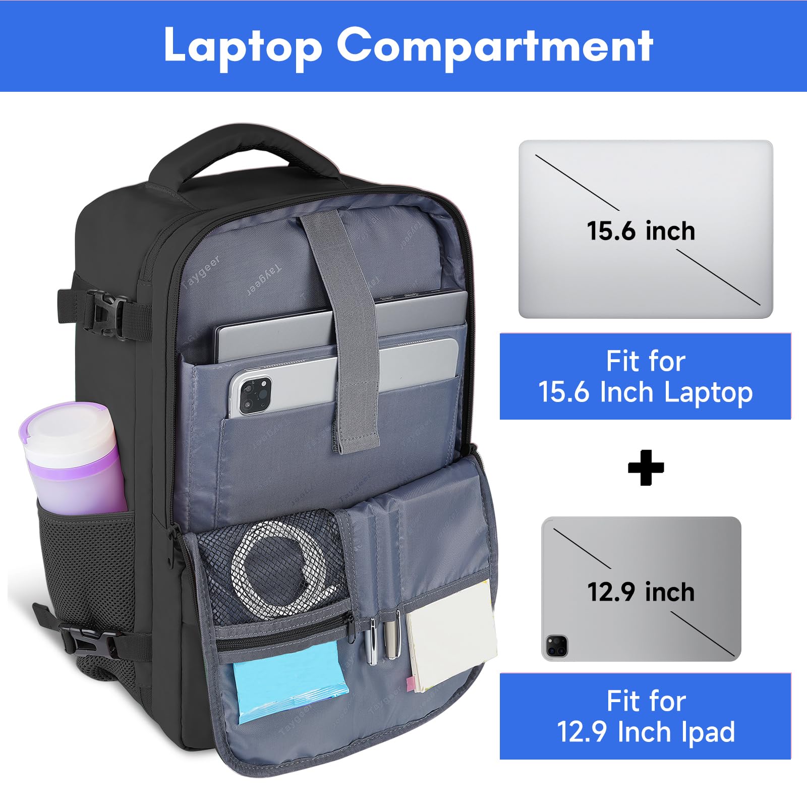 Foto 6 pulgar | Mochila De Viaje Para Portátil Taygeer 35 L Con Puerto De Carga Usb Negra - Venta Internacional.